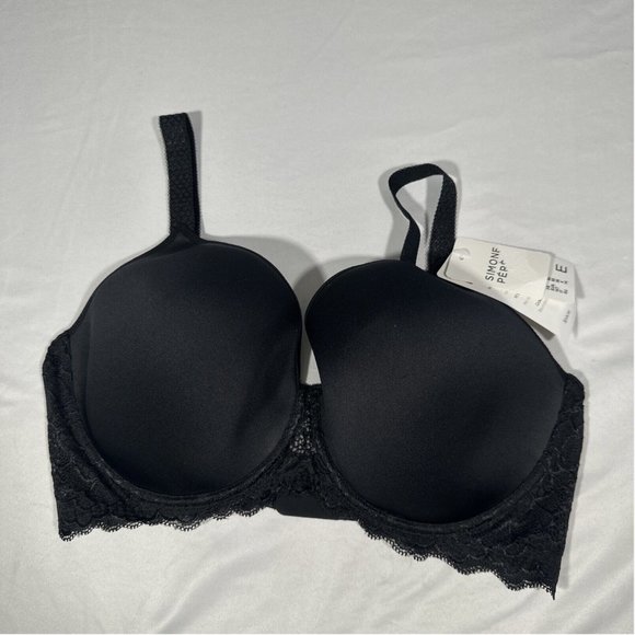 NWT $115 Simone Perele [‎ 36E ] Caresse Underwire Plunge Bra in Black #T1896 - Picture 5 of 12